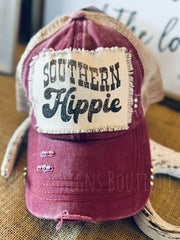 Blingy Southern Hippie Frayed Patch Berry/Beige Hat