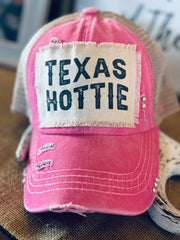 Blingy Texas Hottie Frayed Patch Pink/Beige Hat