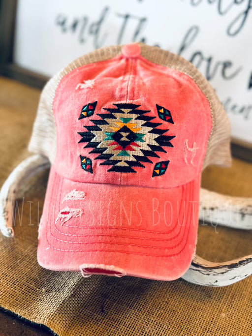 C.C. Aztec Criss Cross Hat Coral