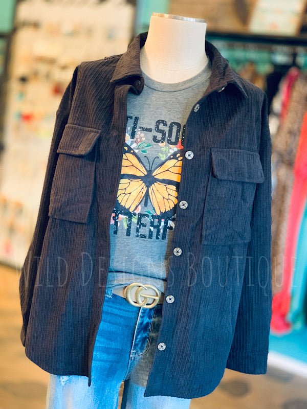 Anti-Social Butterfly Graphic Tee on mannequin with black cover up