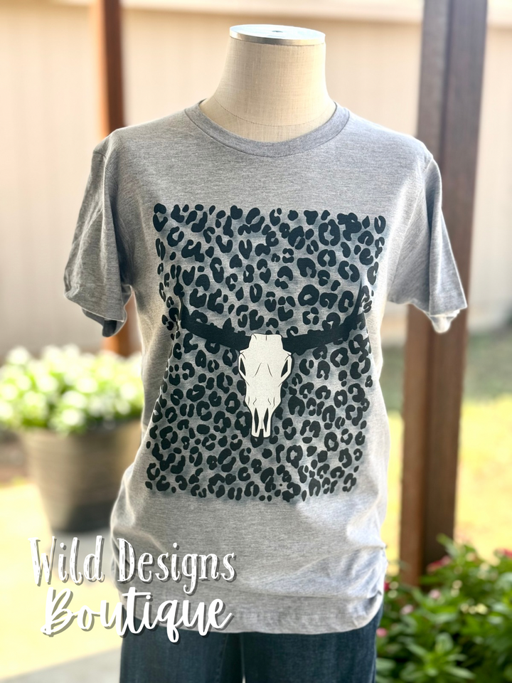Bull Skull on Leopard Graphic Tee