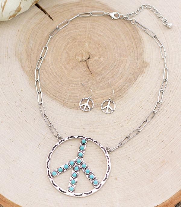 Paisley Peace Sign Necklace Set