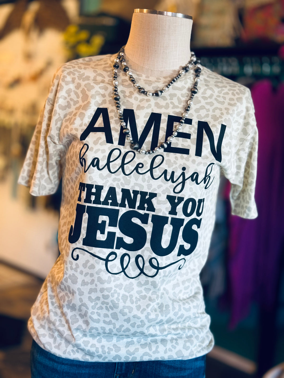 Thank You Jesus Leopard Graphic Tee