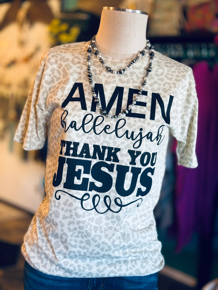 Thank You Jesus Leopard Graphic Tee