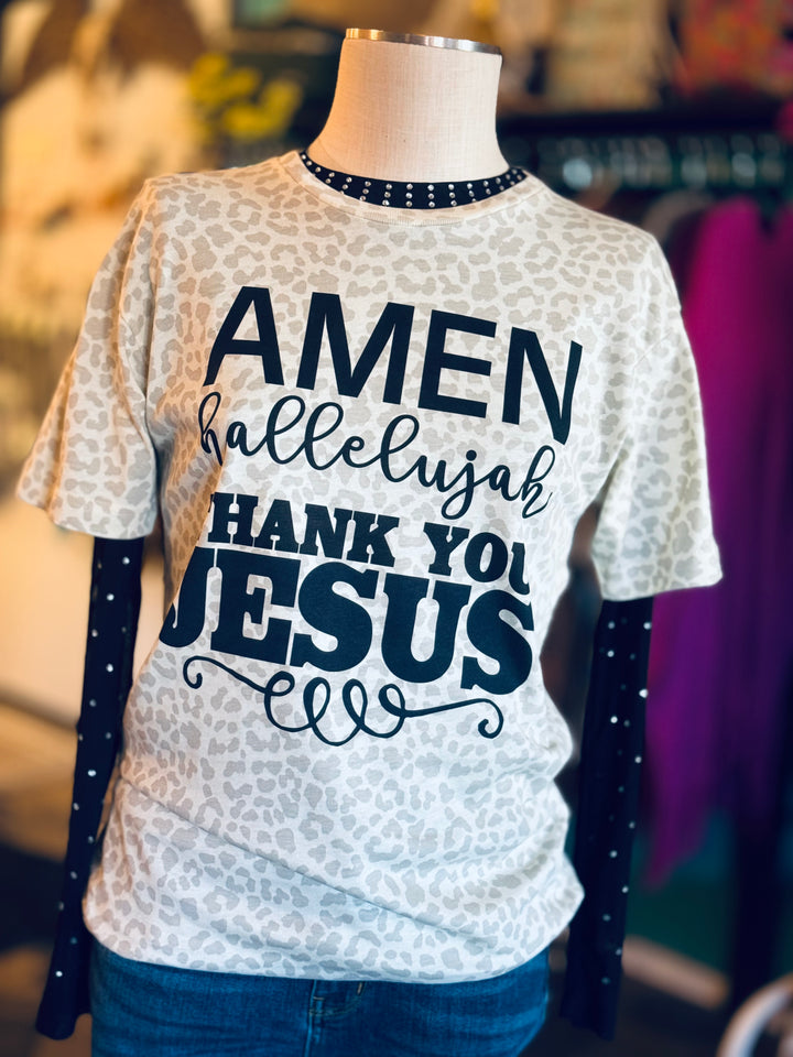 Thank You Jesus Leopard Graphic Tee