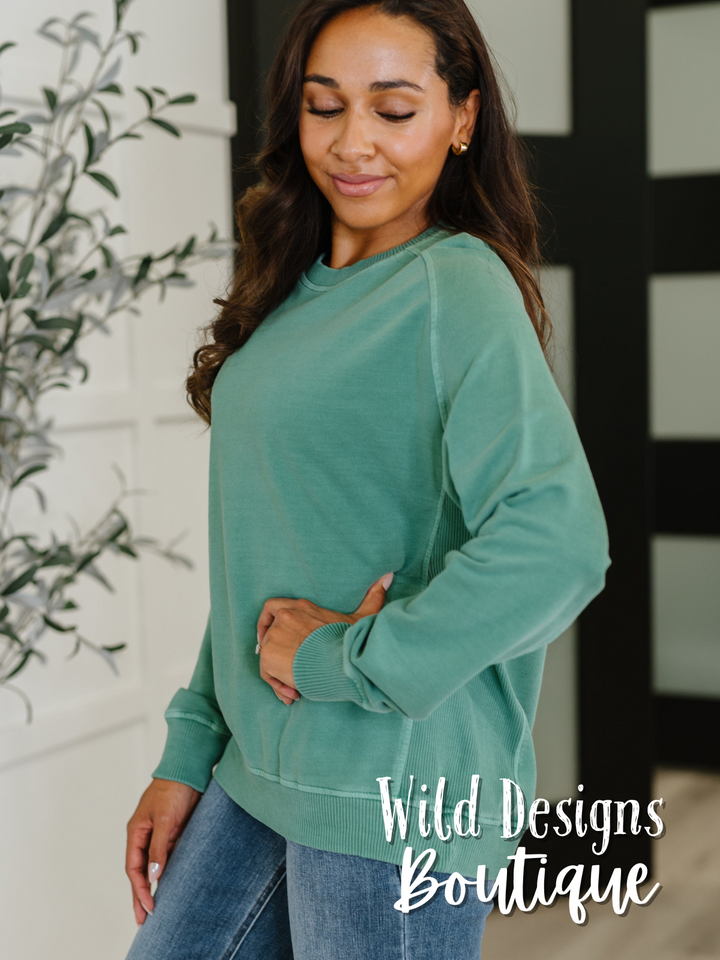 Daily Ease Mineral Wash Pullover in Dark Green