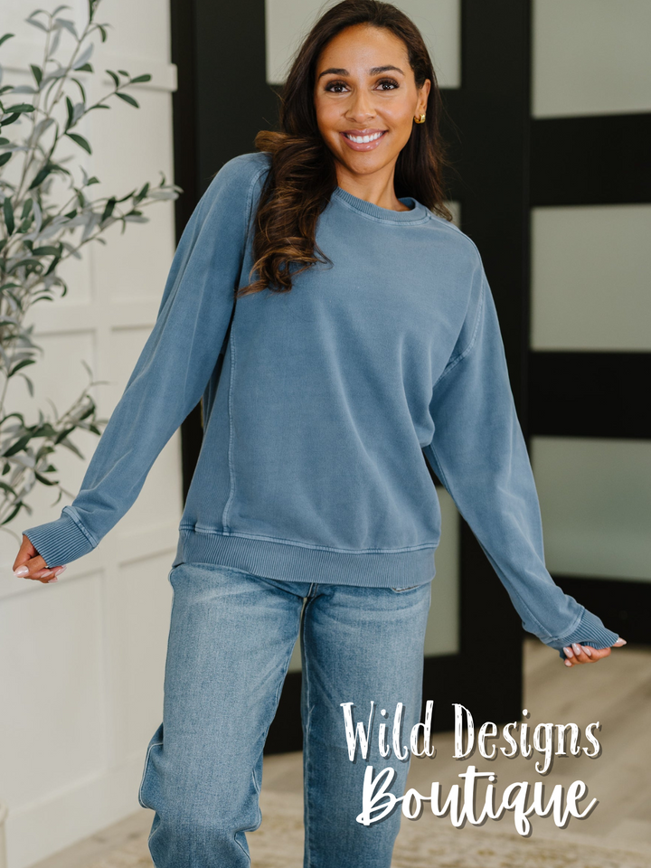Daily Ease Mineral Wash Pullover in Dusty Blue