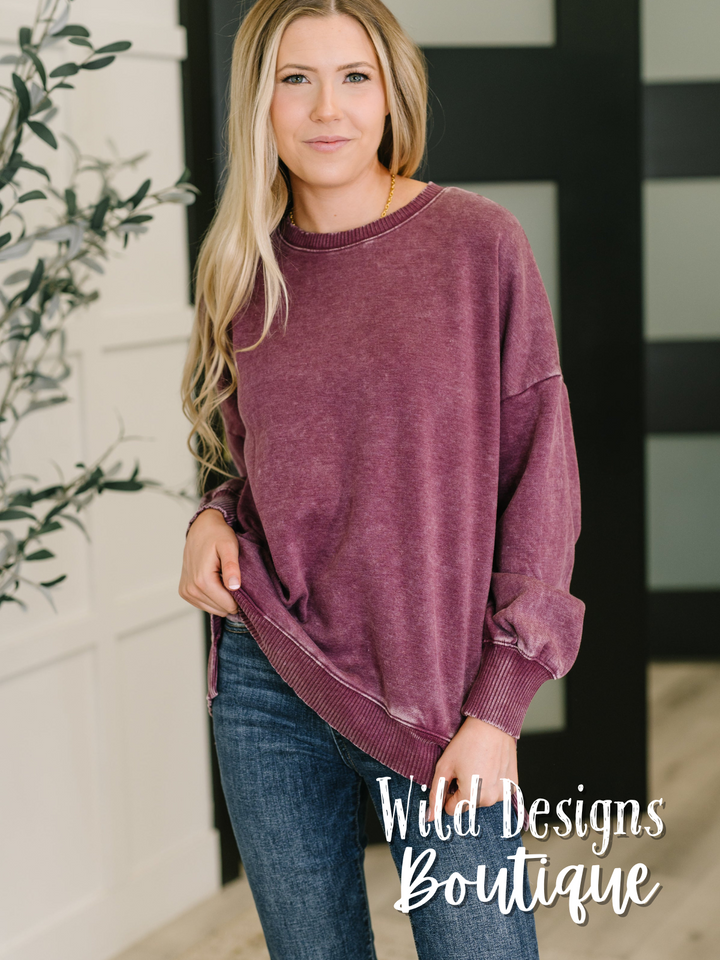 Safe and Secure Mineral Wash Pullover in Eggplant