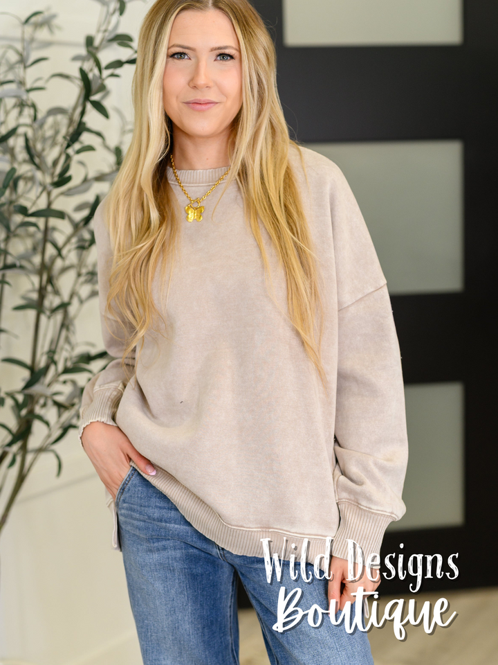 Safe and Secure Mineral Wash Pullover in Ash Mocha