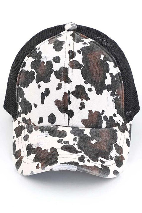 Cow Print Criss Cross Hat Black