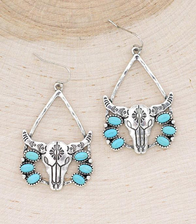 Turquoise Steer Skull Earrings