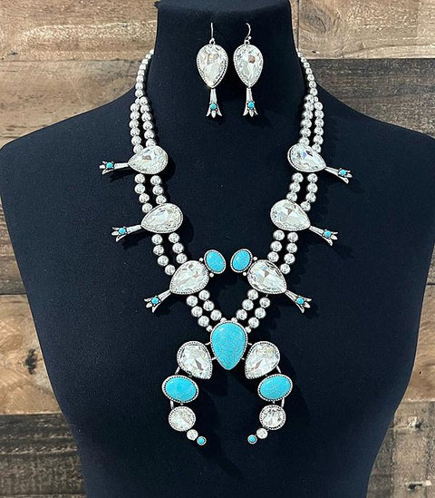 Crystal Squash Blossom Necklace Set Turquoise