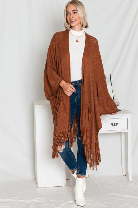 Harlow Fringe Pocket Kimono Camel 60% OFF