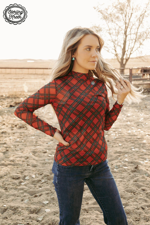 All is Calm Plaid Mesh Layering Top