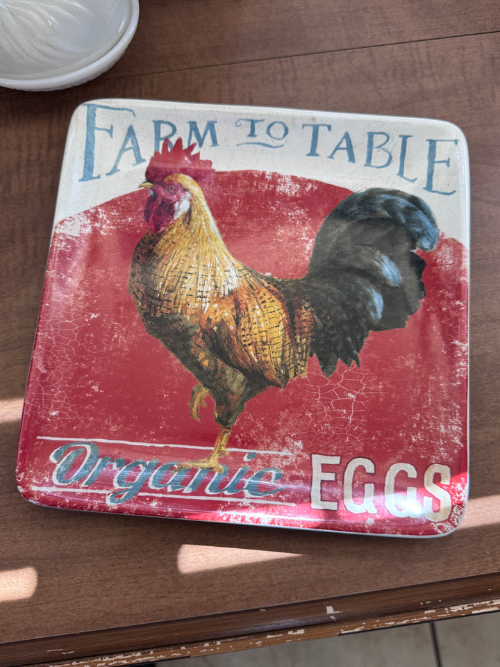 Farm to Table Square Rooster Plate