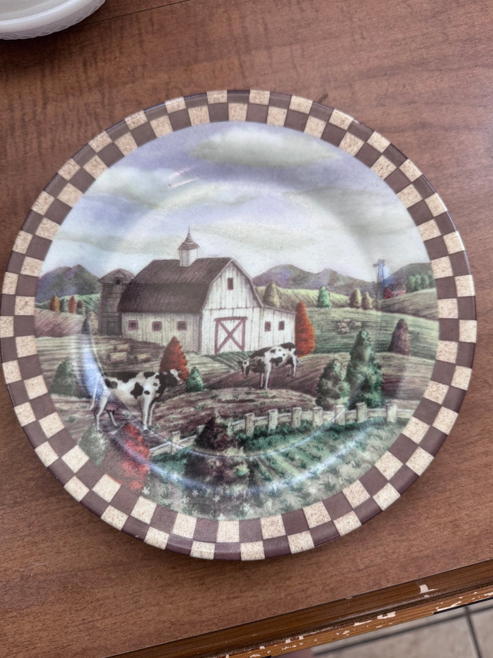 Checkered Farmhouse Cow Plate