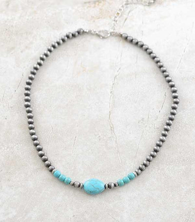 Navajo Pearl & Turquoise Beaded Choker Necklace