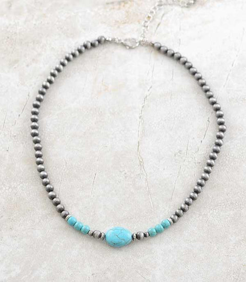 Navajo Pearl & Turquoise Beaded Choker Necklace