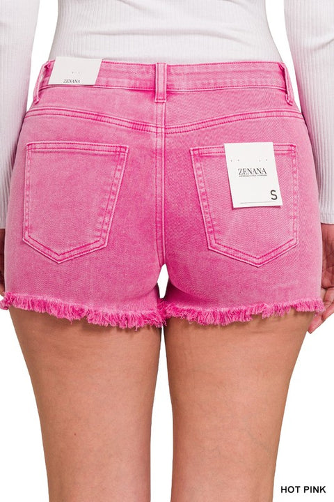 Hot Pink Acid Wash Shorts