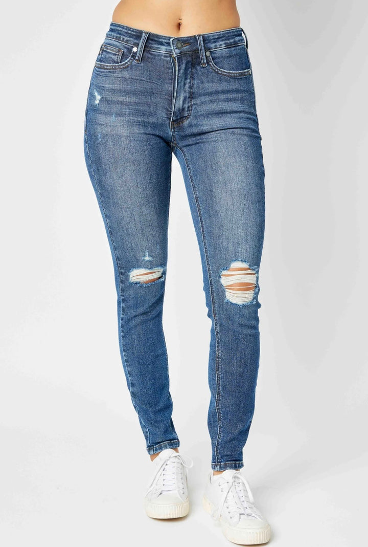 Mid Rise Tummy Control Distressed Skinny JB 88798