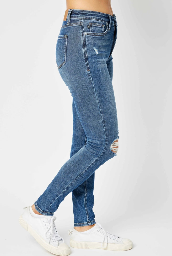 Mid Rise Tummy Control Distressed Skinny JB 88798