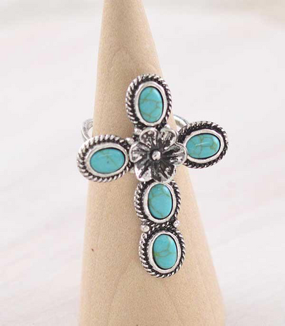 Flower Turquoise Cross Ring