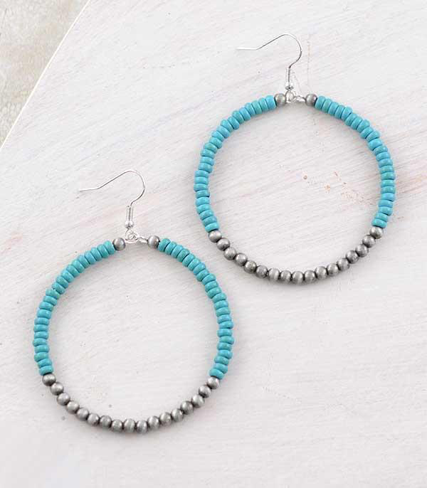 Quinn Beaded Hoop Earrings Turquoise Navajo Pearl