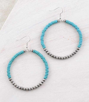 Beaded Hoop Earrings Turquoise Navajo Pearl