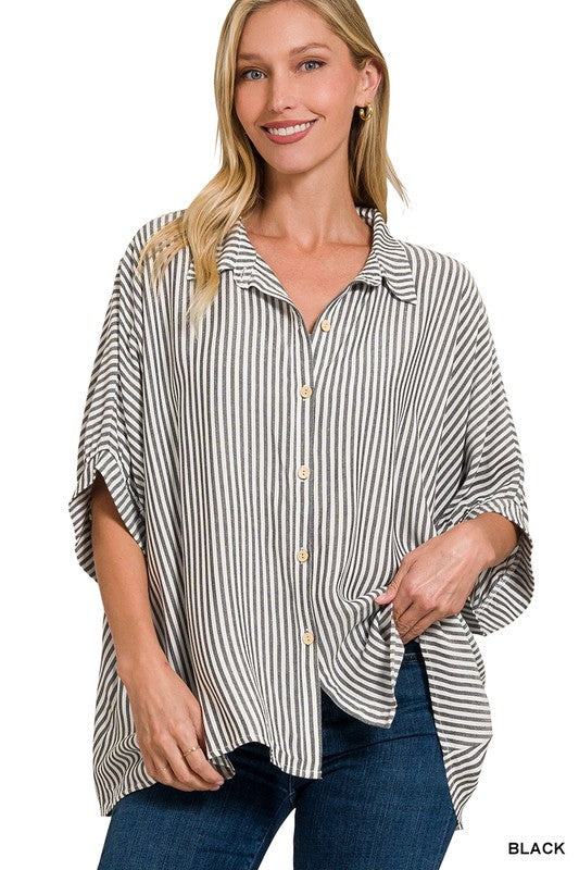 Cassidy Striped Button Down Black