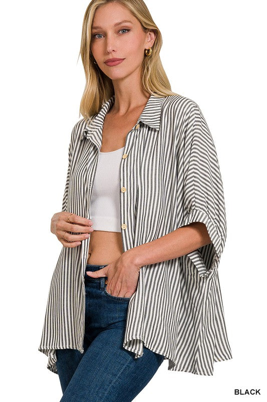 Cassidy Striped Button Down Black
