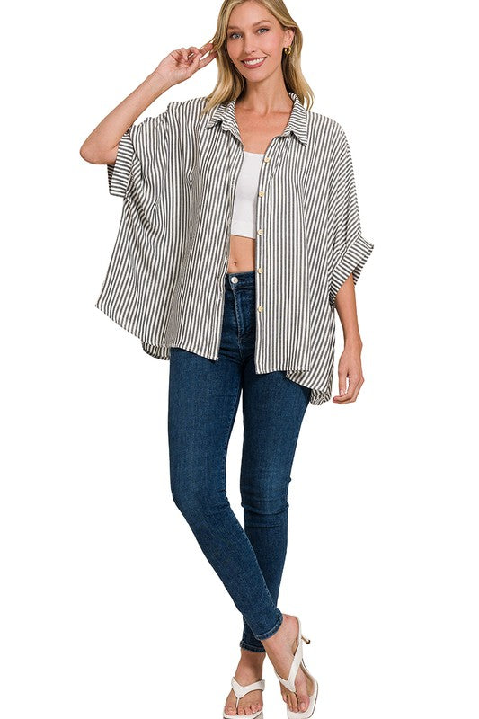 Cassidy Striped Button Down Black