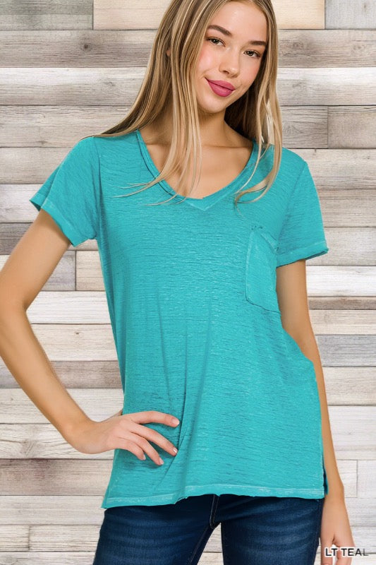 Washed Burnout Top Lt Teal