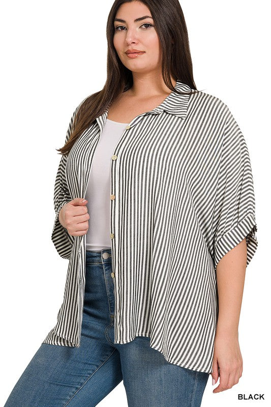 Cassidy Striped Button Down Black