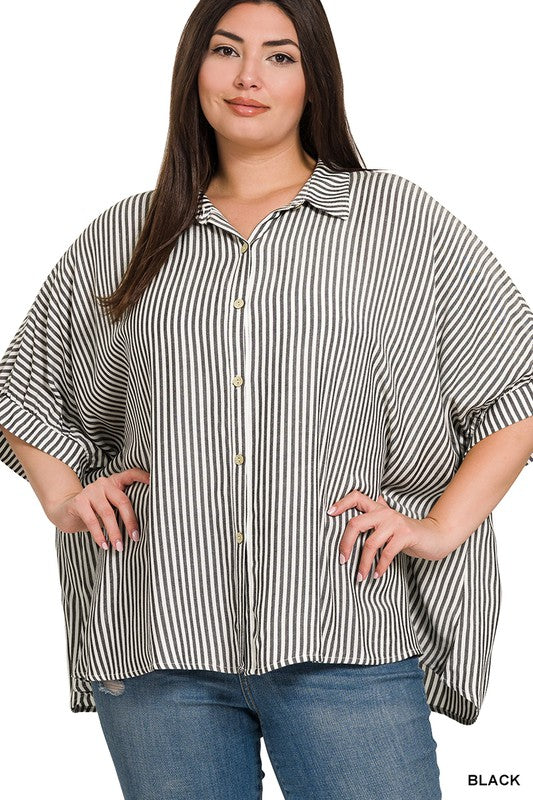 Cassidy Striped Button Down Black