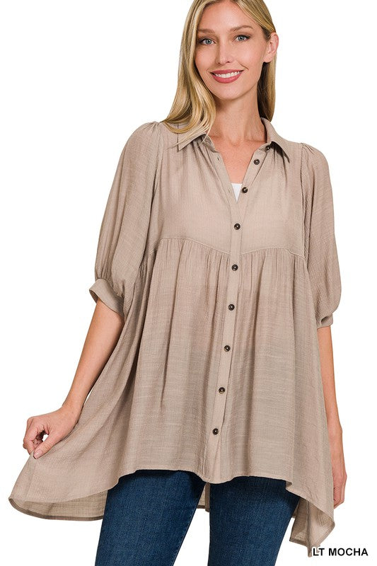 Maisie Tiered Button Down Tunic Black