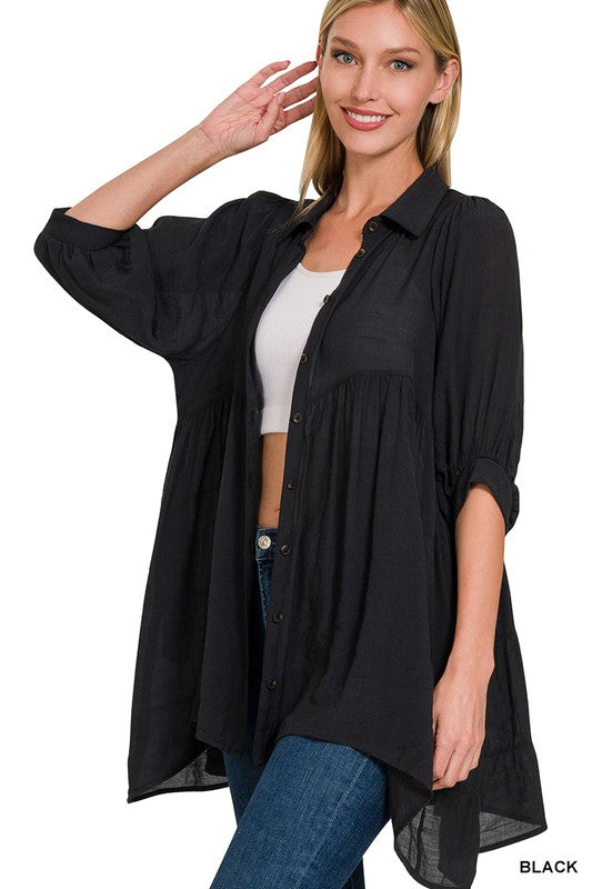Maisie Tiered Button Down Tunic Black