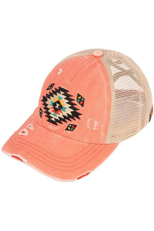 C.C. Aztec Criss Cross Hat Coral