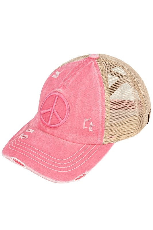 C.C. Peace Sign Criss Cross Hat Pink