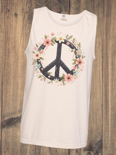 Floral Peace Sign Graphic Tank