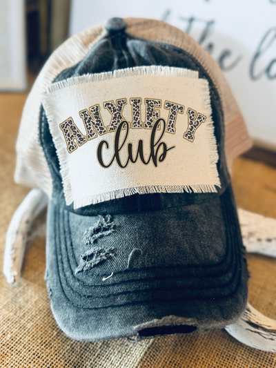 Anxiety Club Leopard Frayed Patch Hat