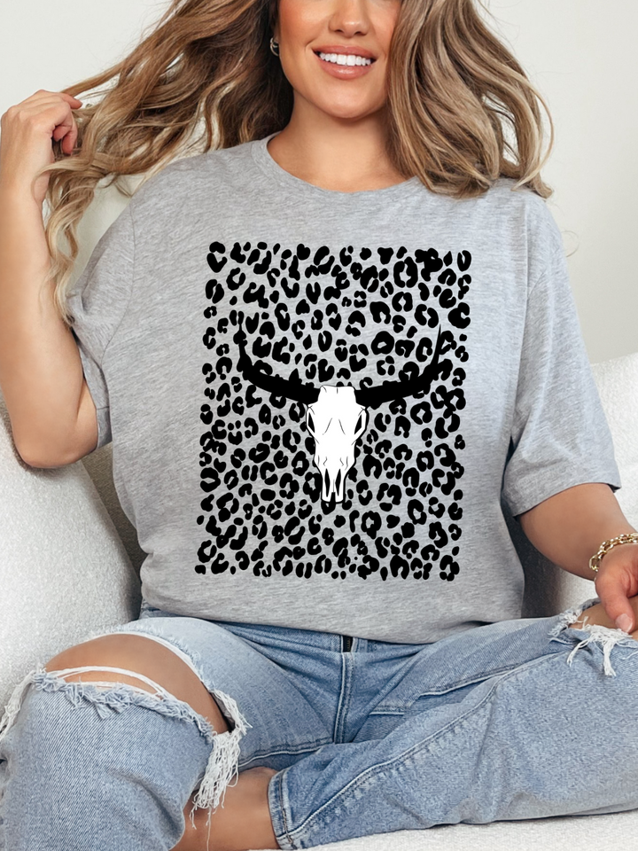 Bull Skull on Leopard Graphic Tee