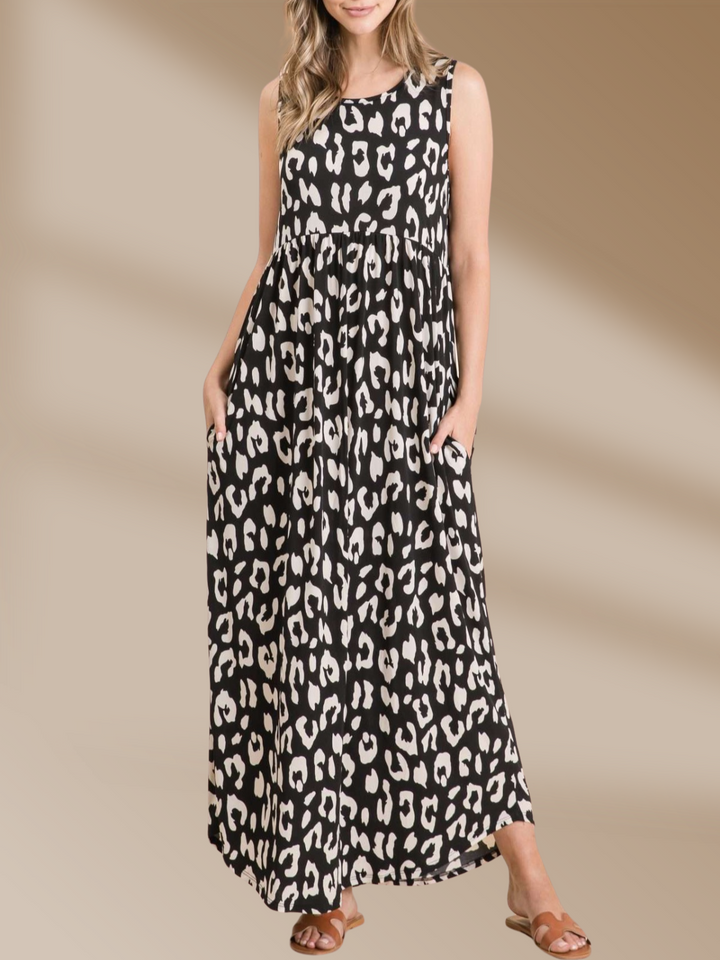 Black Leopard Maxi Tank Dress