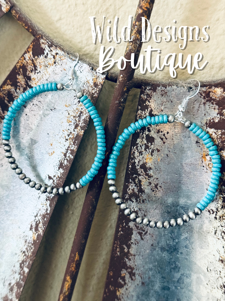 Quinn Beaded Hoop Earrings Turquoise Navajo Pearl