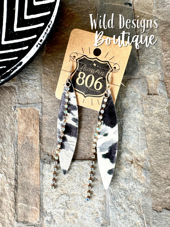 Navette Crystal Dangle Earrings Black Cow