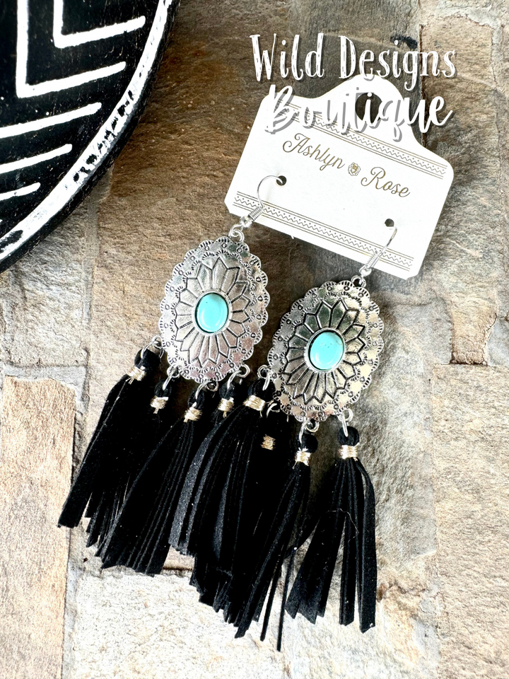 Kick Rocks Cowboy Concho Tassel Earrings Black