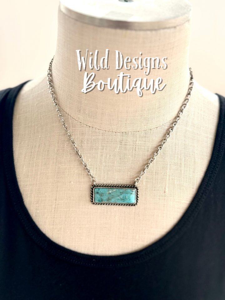 Maggie Stone Bar Necklace Turquoise