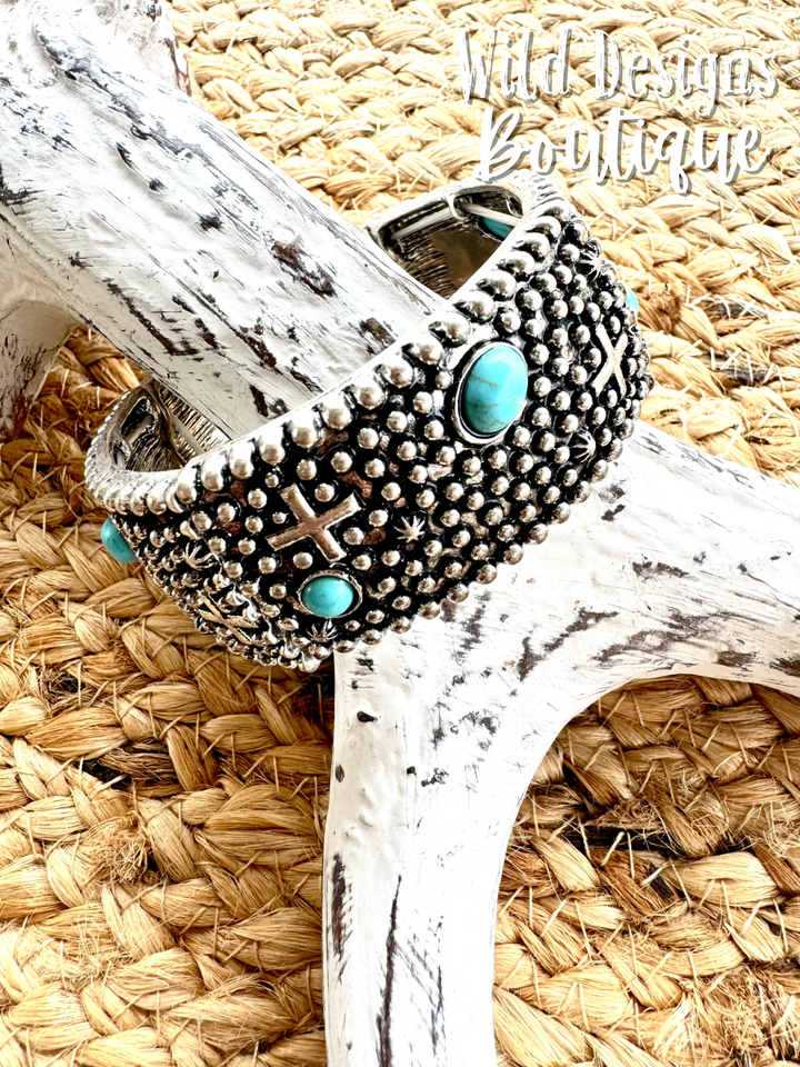 Dixie Western Turquoise Cross Stretch Bracelet