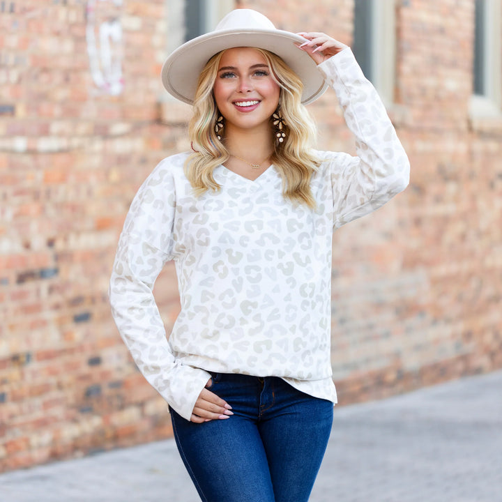Destiny V Neck Leopard Long Sleeve Top