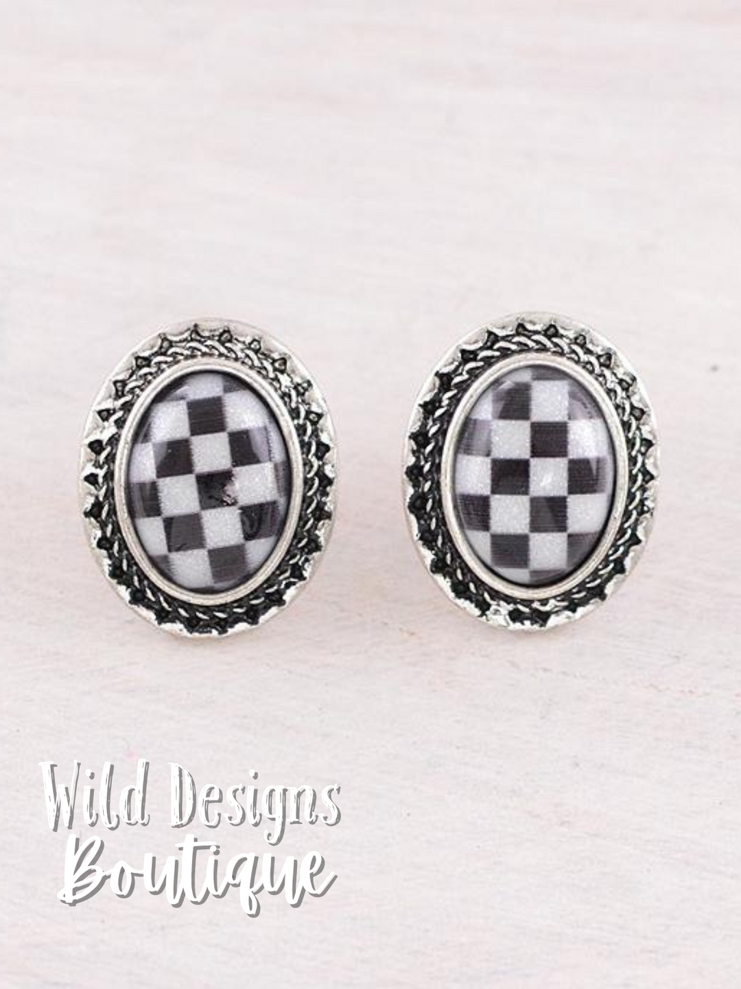 Gina Checkered Oval Stud Earrings