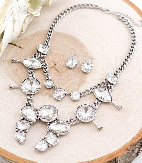 Crystal Squash Blossom Necklace Set Clear